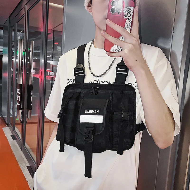 Bolsas de aparejo de pecho para hombre, chaleco deportivo multifunción, paquetes de pecho, bolsa de cintura de almacenamiento de viaje informal,