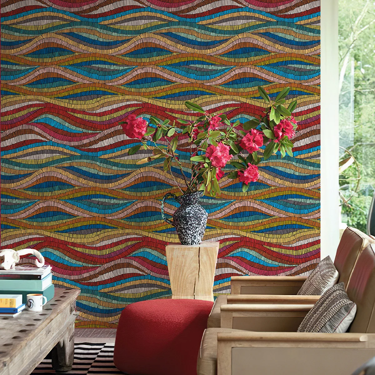 Color Line Wave Self-Adhesive Wallpaper Waterproof Peel And Stick Furniture Flat TV Background Decoration Cabinet Stickers