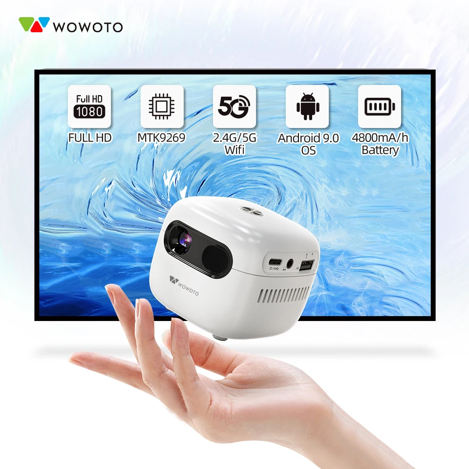 Q6 Plus Mini przenośny inteligentny projektor 120 ANSI Android 9.0 Dual Wifi 6 BT5.0 4K 1080P HD Home Cinema Outdoor Projector 4800mAh