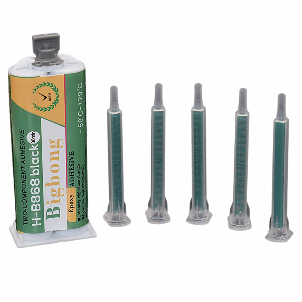 黒色接着剤-1-1-エポキシ樹脂-50ml-コーキング-ab-接着剤-耐熱性-50℃-℃-120-℃-5個入り混合ノズル静的ミキサーセット