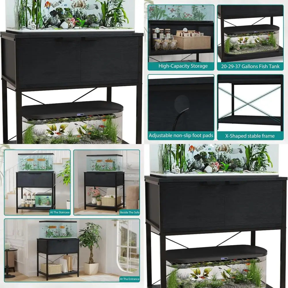 

Durable 20-29-37 Gallon Aquarium Stand with Storage Cabinet for Fish Tank Supplies and Home Office Use