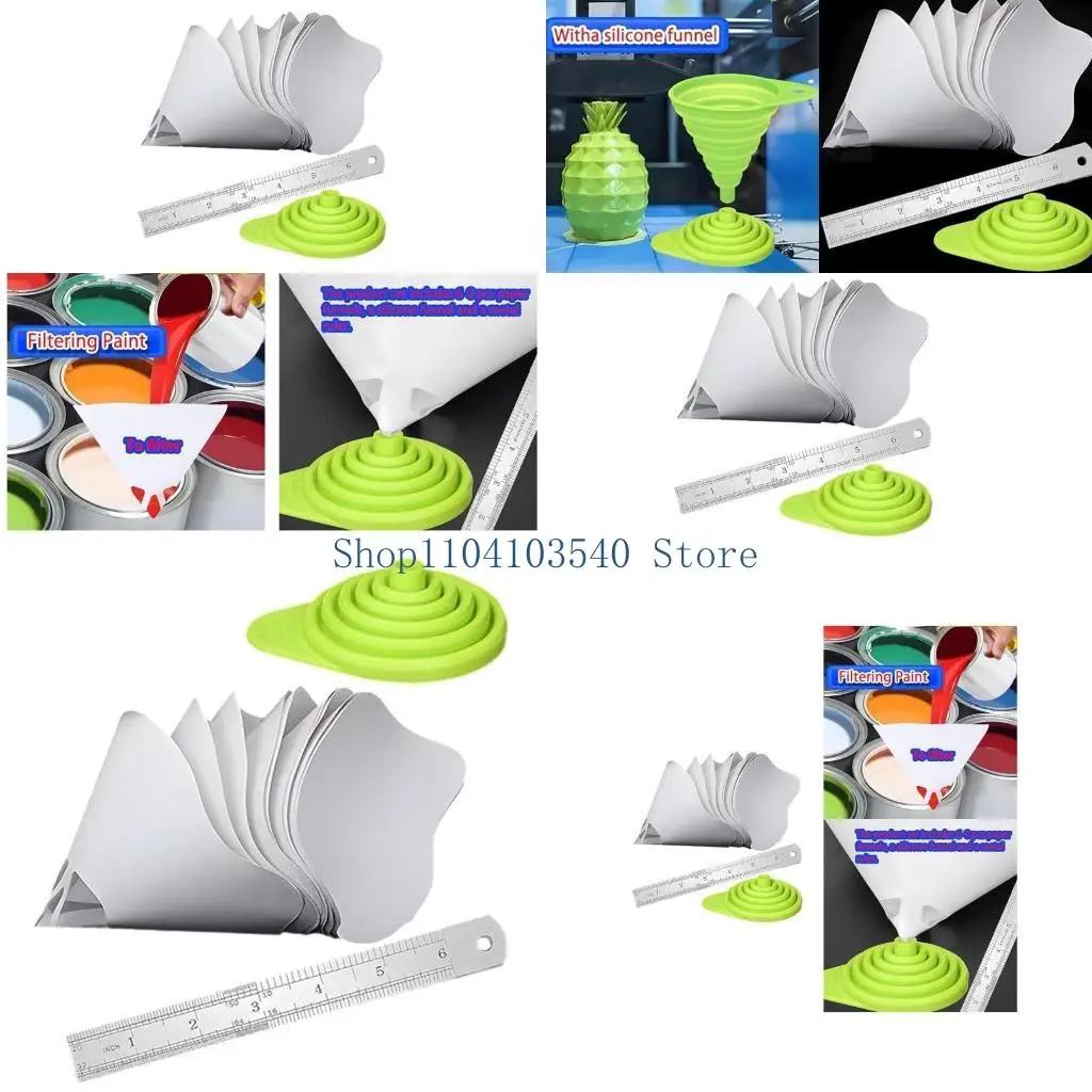 

02DC Paint Filter Конусы Силиконовая воронка Металлическая линейка легко переносить для картины автомобиля
