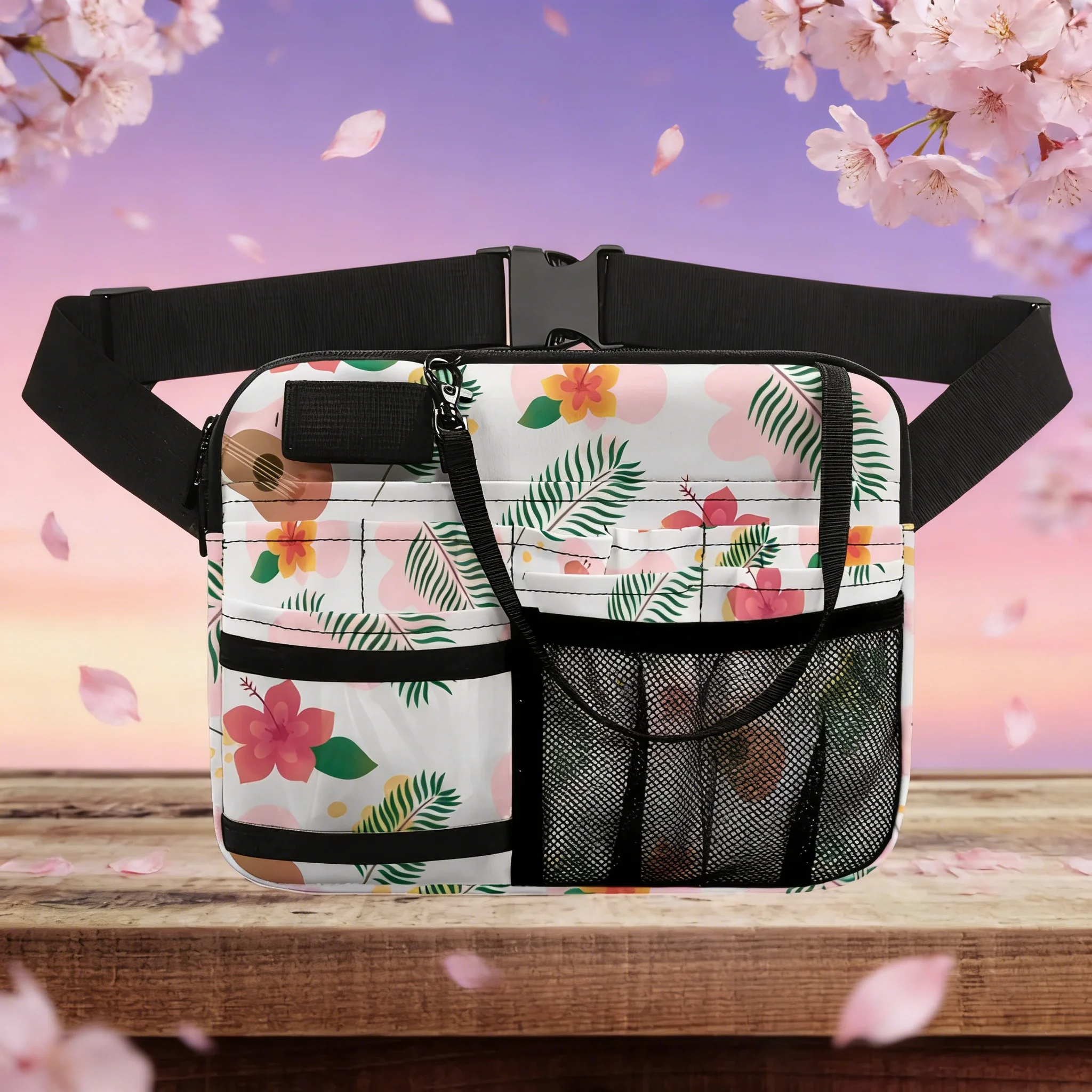 

Colorful Rainbow Nurse Fanny Pack with Heart Stethoscope Print Medical Bag