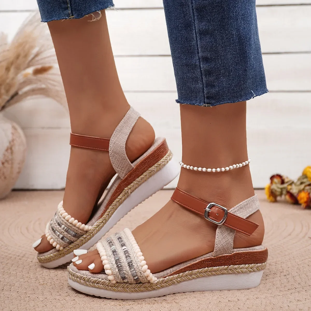 Women Fashion Platform Sandals 2024 Summer Peep Toe Wedges Gladiator Sandals Woman Non Slip Thick Soled Beach Shoes