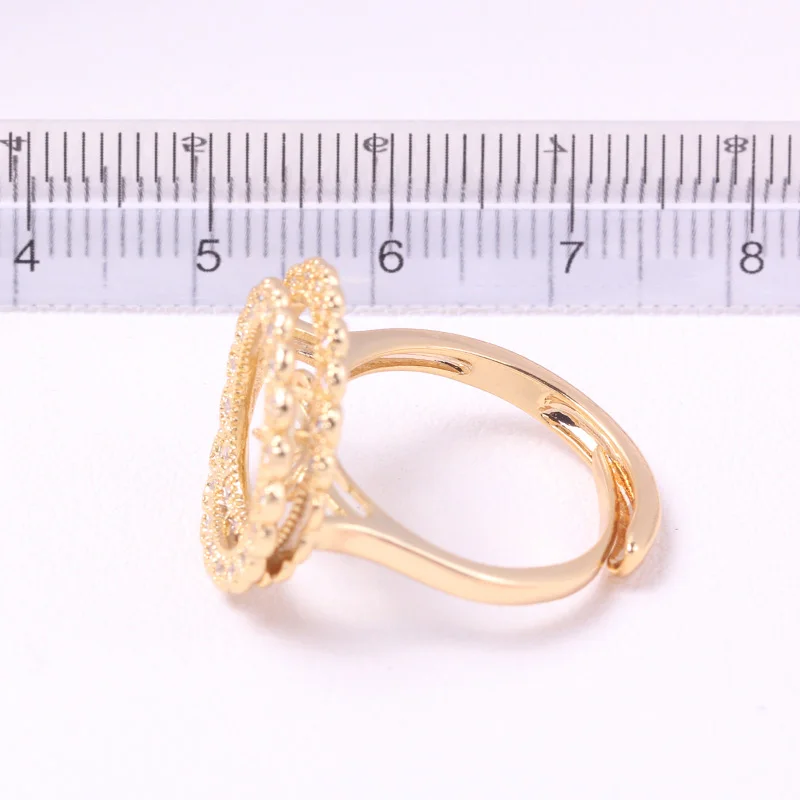 JZ054 Copper Gold Plated Double Wreath Adjustable Pearl Ring Blank Empty Setting DIY Jewelry Findings