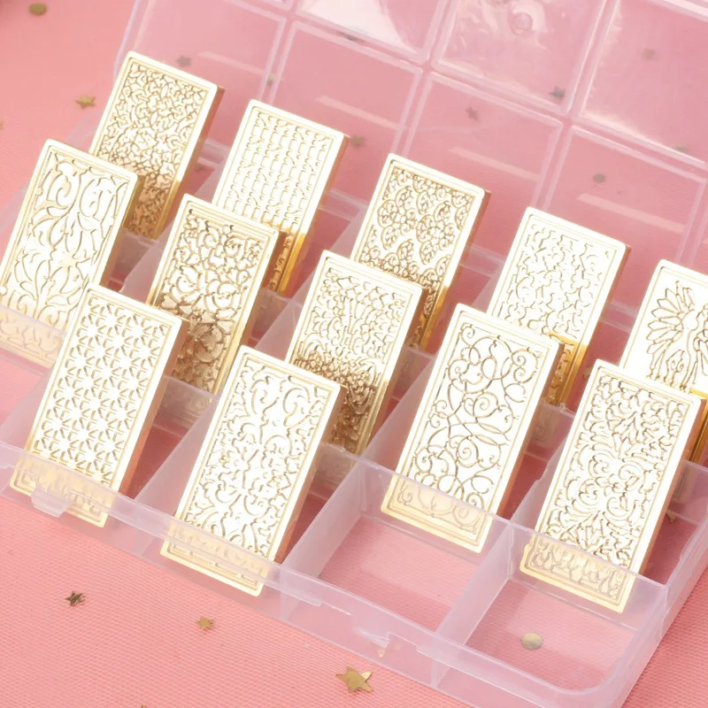 Large Size Tile Wax Stamp Rectangular Brass Screen Style Seal European Floral Fire Lacquer Seal Wedding Greeting Card Decoration