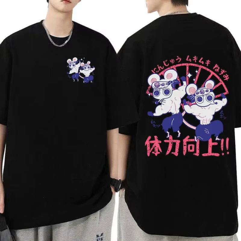 Anime Demon Slayer Uzui Tengen Print T-Shirts Unisex Lustige Ninja-Mäuse Muki Muki Gym T-Shirt Muskulöse Maus UNSEIX Oversized TOP