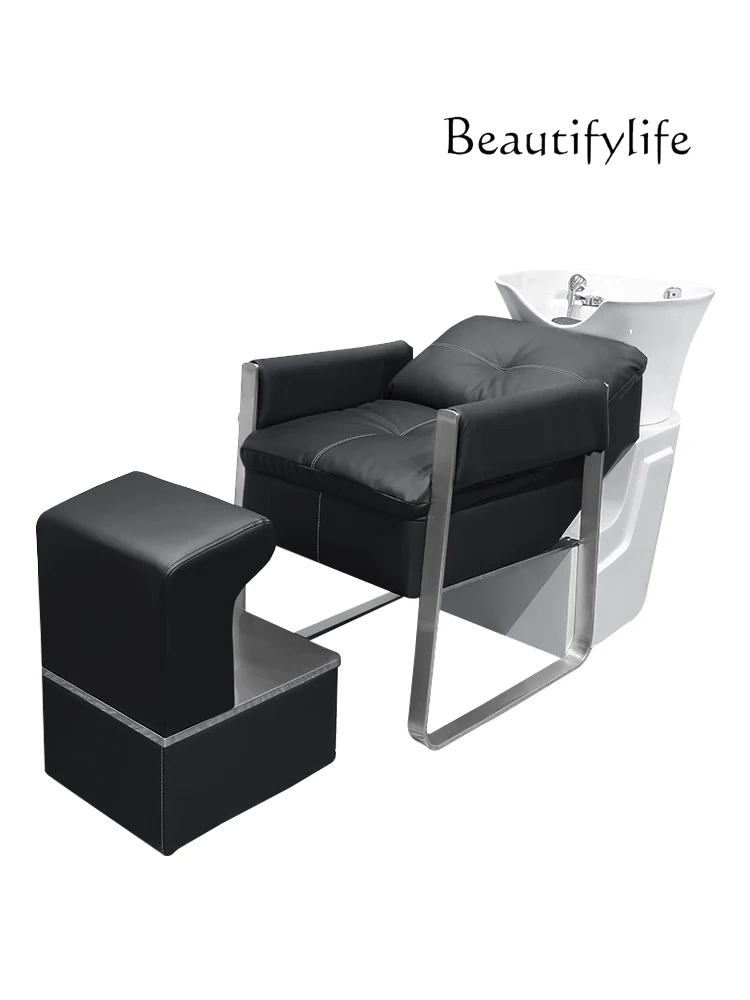 

New Barber Shop Shampoo Chair Internet Celebrity Same Style Hair Salon Flushing Bed Ceramic Deep Basin for Hair Salon