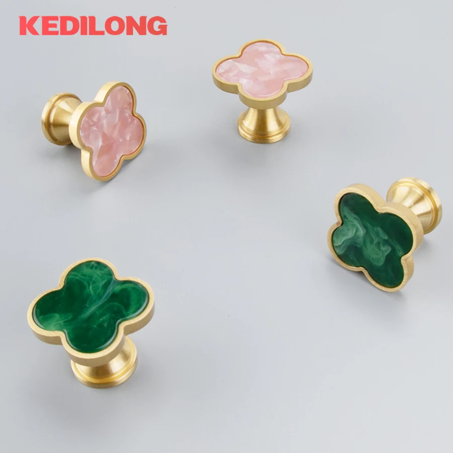 KEDLO Solid brass handle Nordic luxury cabinet drawer hanging clothes hook color creative Four-leaf clover Pull knob