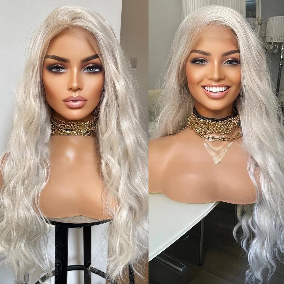 Charisma 26 Inches Long Water Wave Synthetic Lace Front Wig Platinum Blonde Wigs For Women Frontal Wig Cosplay Black Wigs