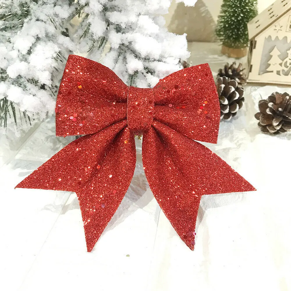 

Large Christmas Bows Sparkling Shining Hanging Decorations Red Bowknot Christmas Tree Ornaments New Year Christmas Supplies