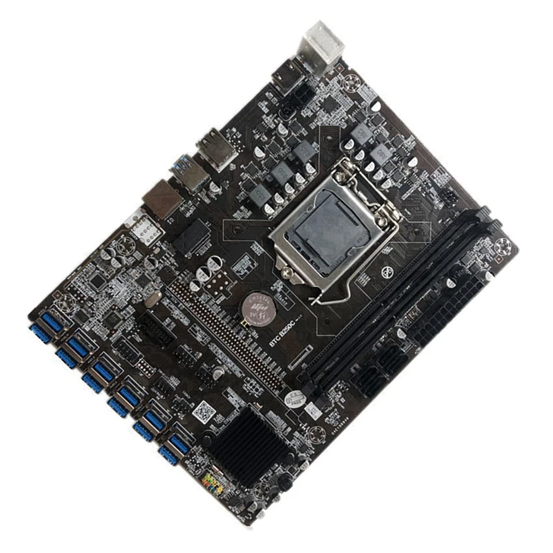 B250C Miner Motherboard+SATA 15Pin To 6Pin Cable+RJ45 Cable+SATA Cable 12 PCIE To USB3.0 GPU Slot LGA1151 DDR4 For BTC