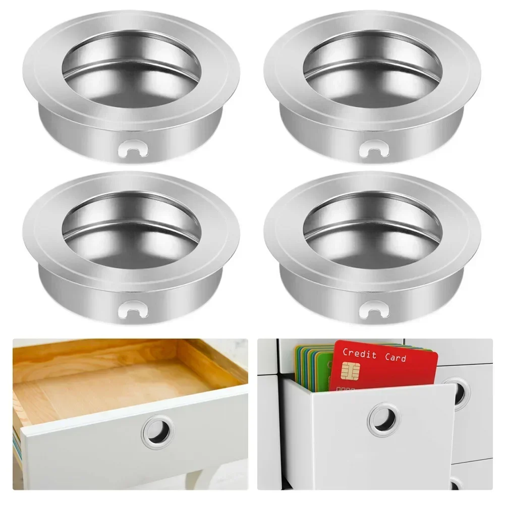 4PCS Recessed Furniture Handle Cabinet Drawer Round Finger Pull Sliding Door Handle Recessed Flush Pocket Inset Edge Pulls