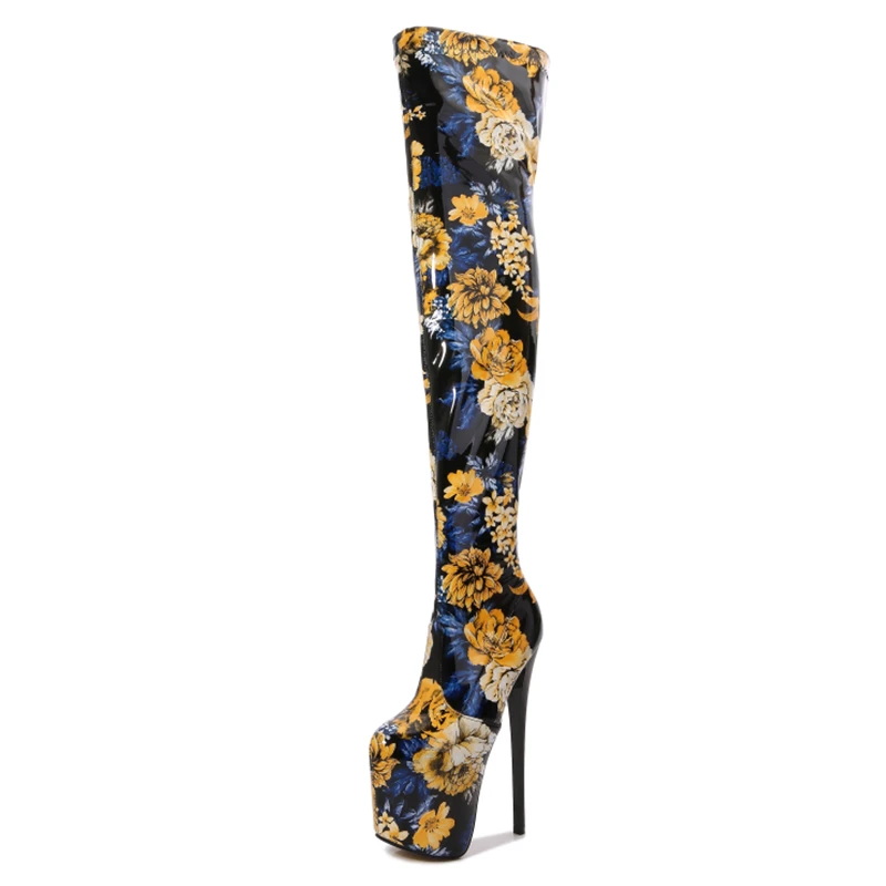 Sexy Flower Over the Knee Boots Female Platform Ultra 19cm High Heels Stripper Boots Women Nightclub Fetish Party Dance Shoes