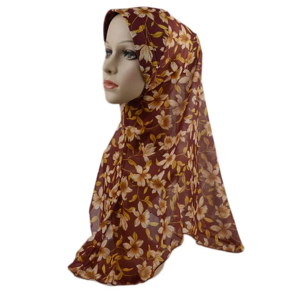 Floral Print One Piece Amira Muslim Hijab Women Big Girls Headscarf Pull On Ready Made To Wear Islamic Head Wrap Turban Hat Cap