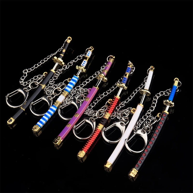 Samurai Sword Anime Peripheral Roronoa Zoro Mini Keychain Three Swords Style Desktop Display Ornaments Collection Gift for Boys