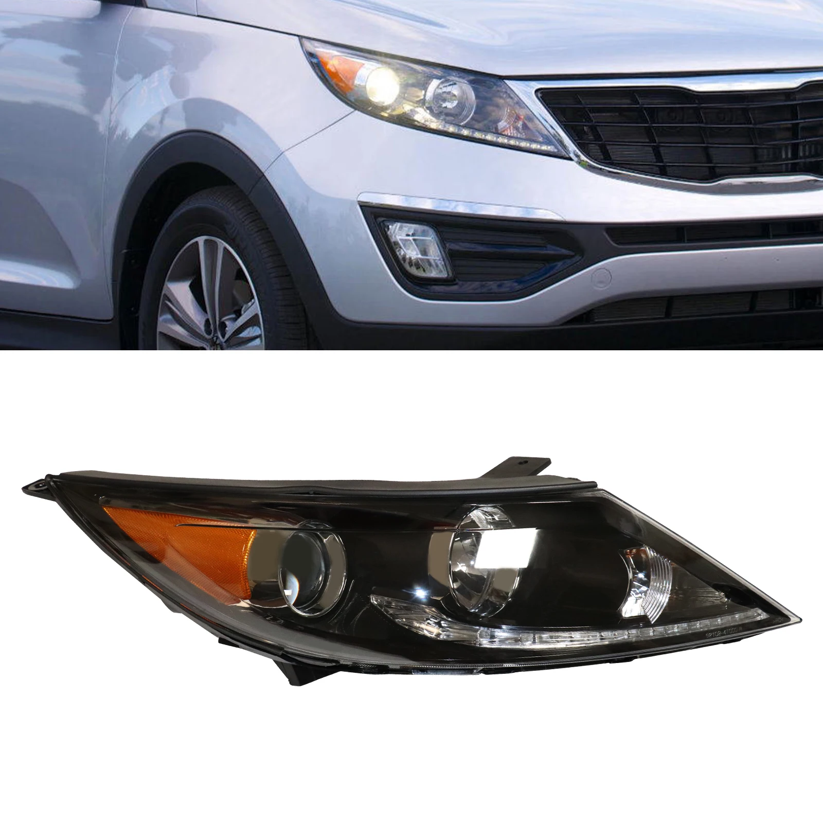 

Passenger Side Headlight Assembly Durable Right Side LED DRL Halogen Lamp Fits For 2013 2014 2015 2016 Kia Sportage RH NEW