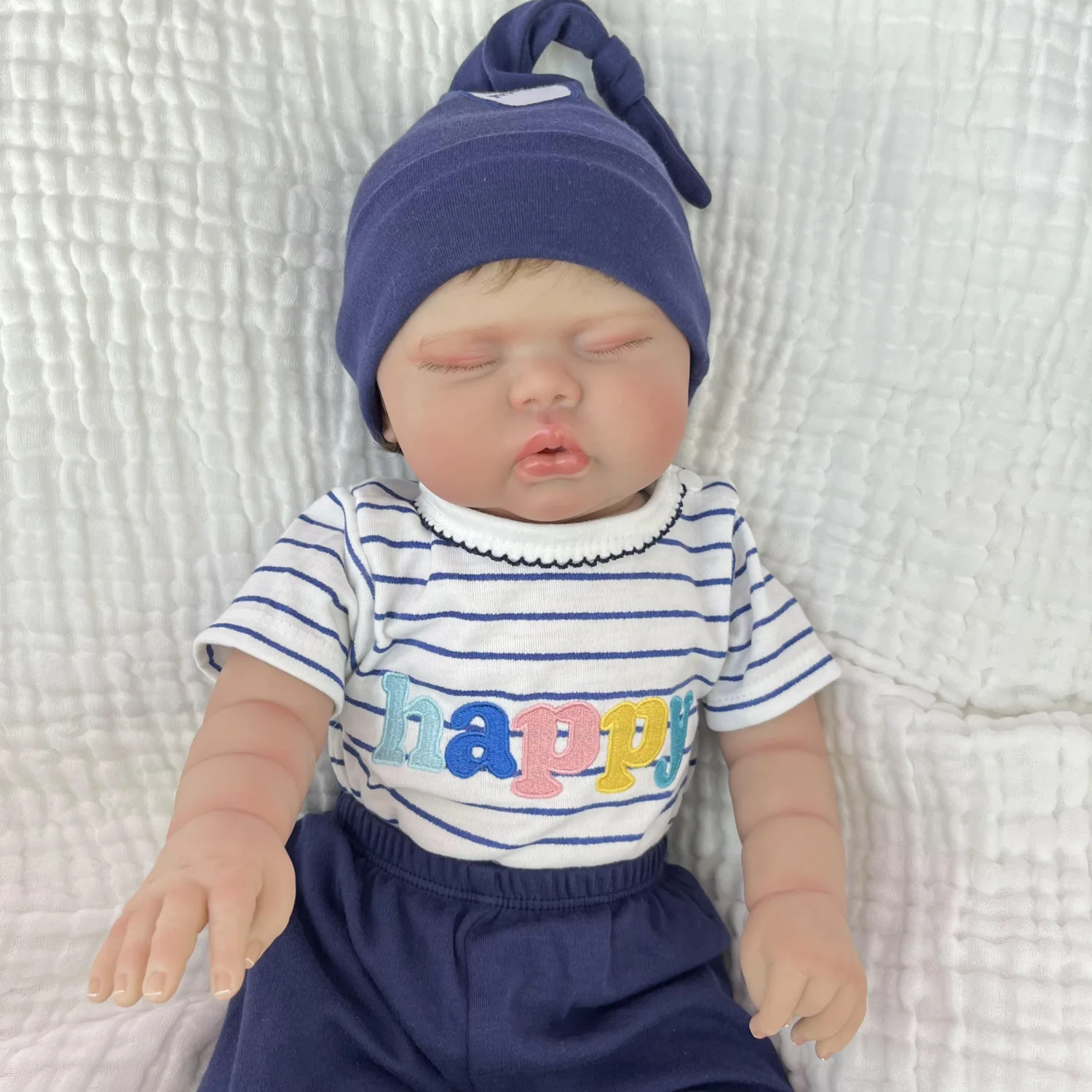 

Кукла-реборн 50 см, спящая, с реалистичной 3D-кожей и видимыми венами, виниловые конечности, тканевое тело, милая девочка-игрушка для коллекционирования (Art Bebe)