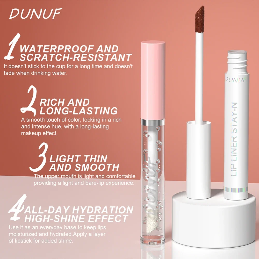 2 قطعة مجموعة تحديد الشفاه القابلة للتقشير طويلة الأمد مع زيت الشفاه المرطب غير اللاصق مقاوم للماء البقاء المغذي للعناية السائلة