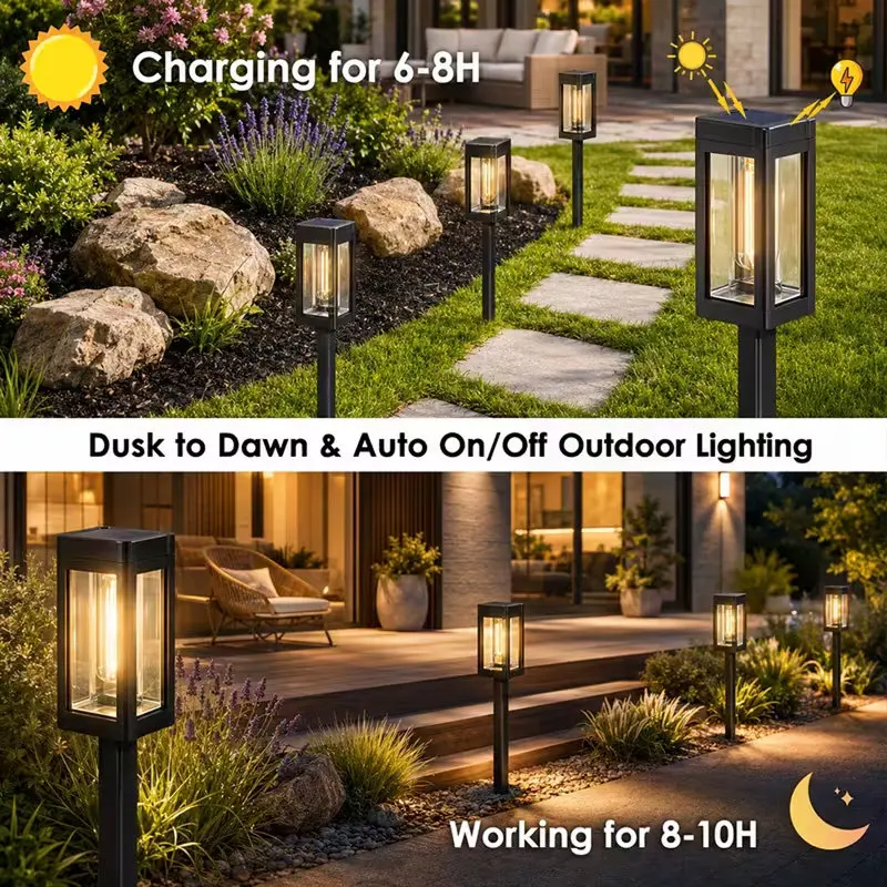 Garden Outdoor Lighting Retro Solar Pathway Light Tungsten Filament Solar Ground Stake Lamp for Lawn Walkway Backyard