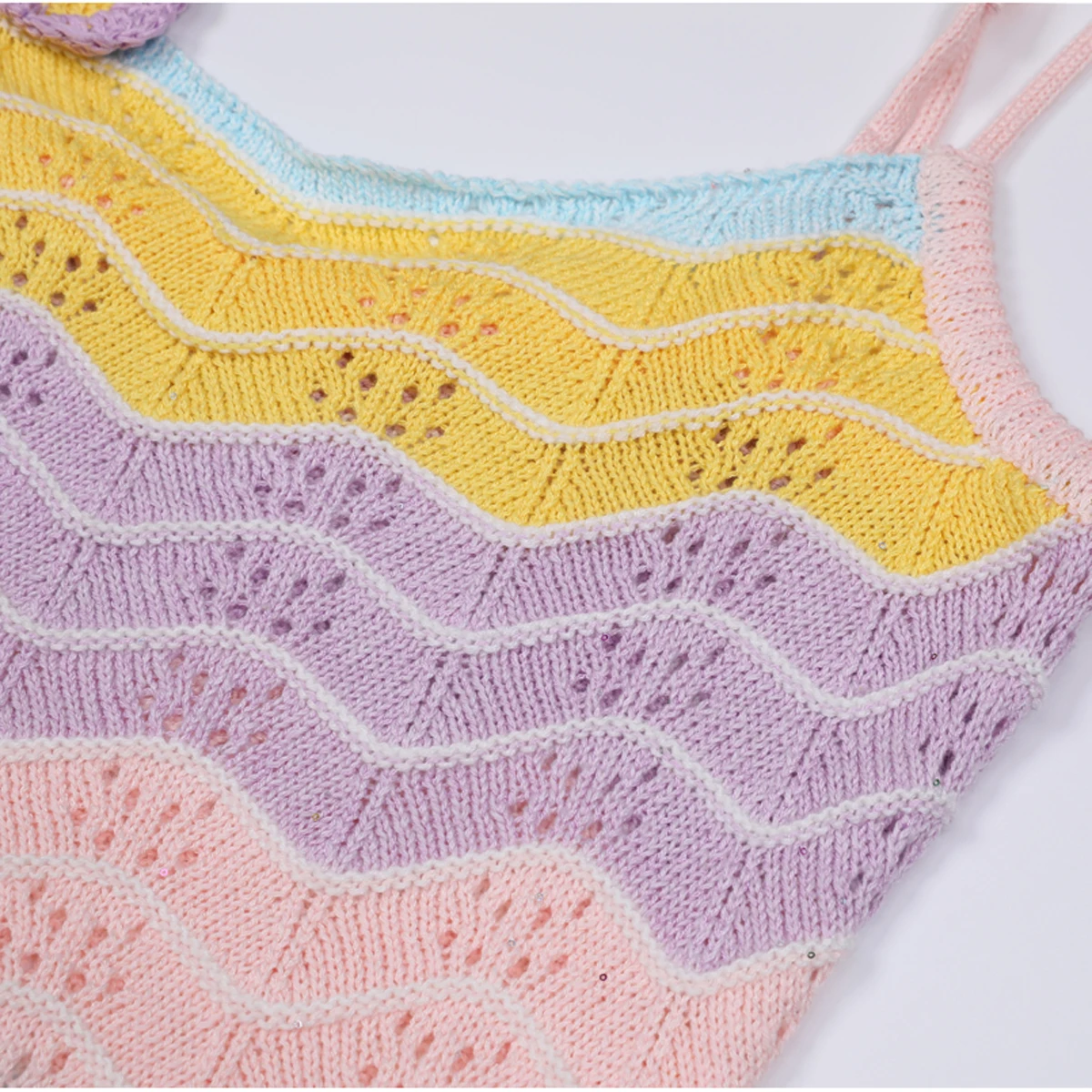 High Quality Summer New Knitted Hollow Out Slimming Long Sleeved Top Knitted Sweater Jacket+suspender Dress Women's Set