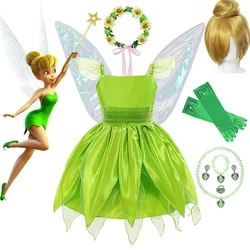 Disney Kids Fairy Tiana Costume for Girls Tinker Bell Princess Dress Elf Wings Headband Wand Toddler Fancy Birthday Party Gowns