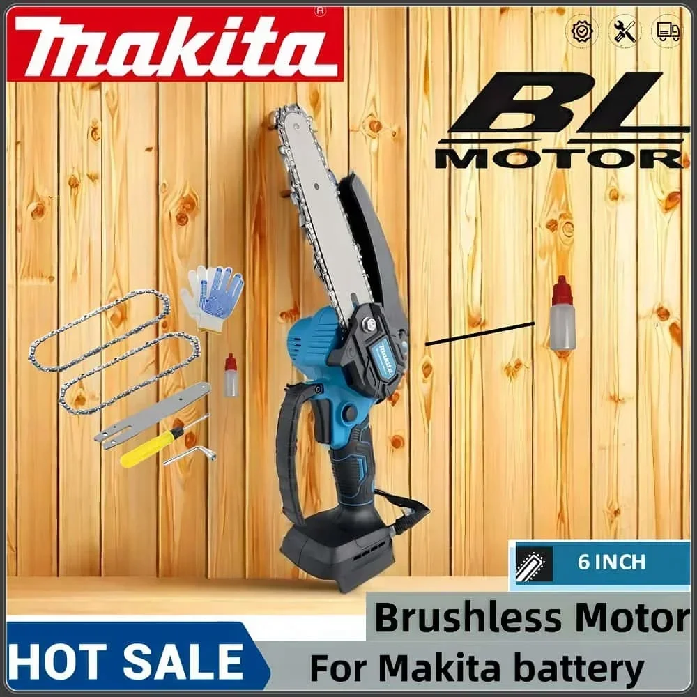 Makita New 6-inch oil pot brushless chain saw cordless mini handheld trimming saw woodworking chainsaw