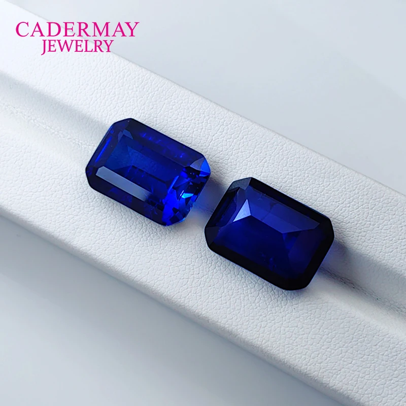 Cadermay Lab Grown Sapphire With Inclusions 2x4mm-15x20mm Emerald Shape Royal Blue Synthetic Sapphire Loose Gemstone For Jewelry