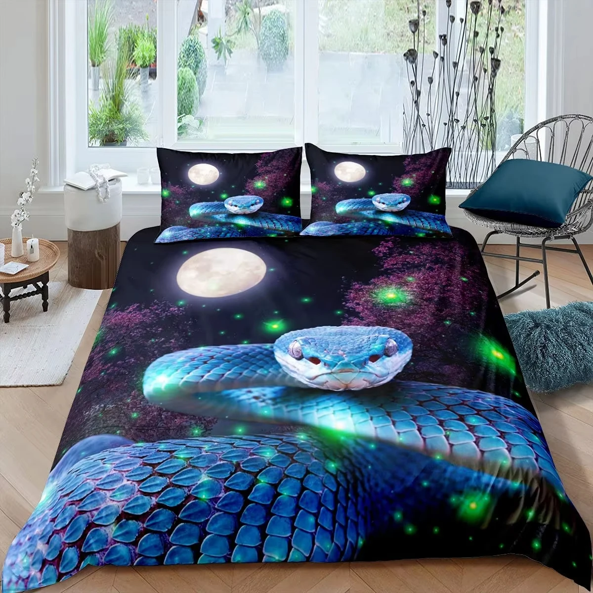 Snake Duvet Cover Reptile Print Bedding Set Twin Queen King Size for Boys Teens Wild Animal Comforter Cover with 2 Pillow Cases
