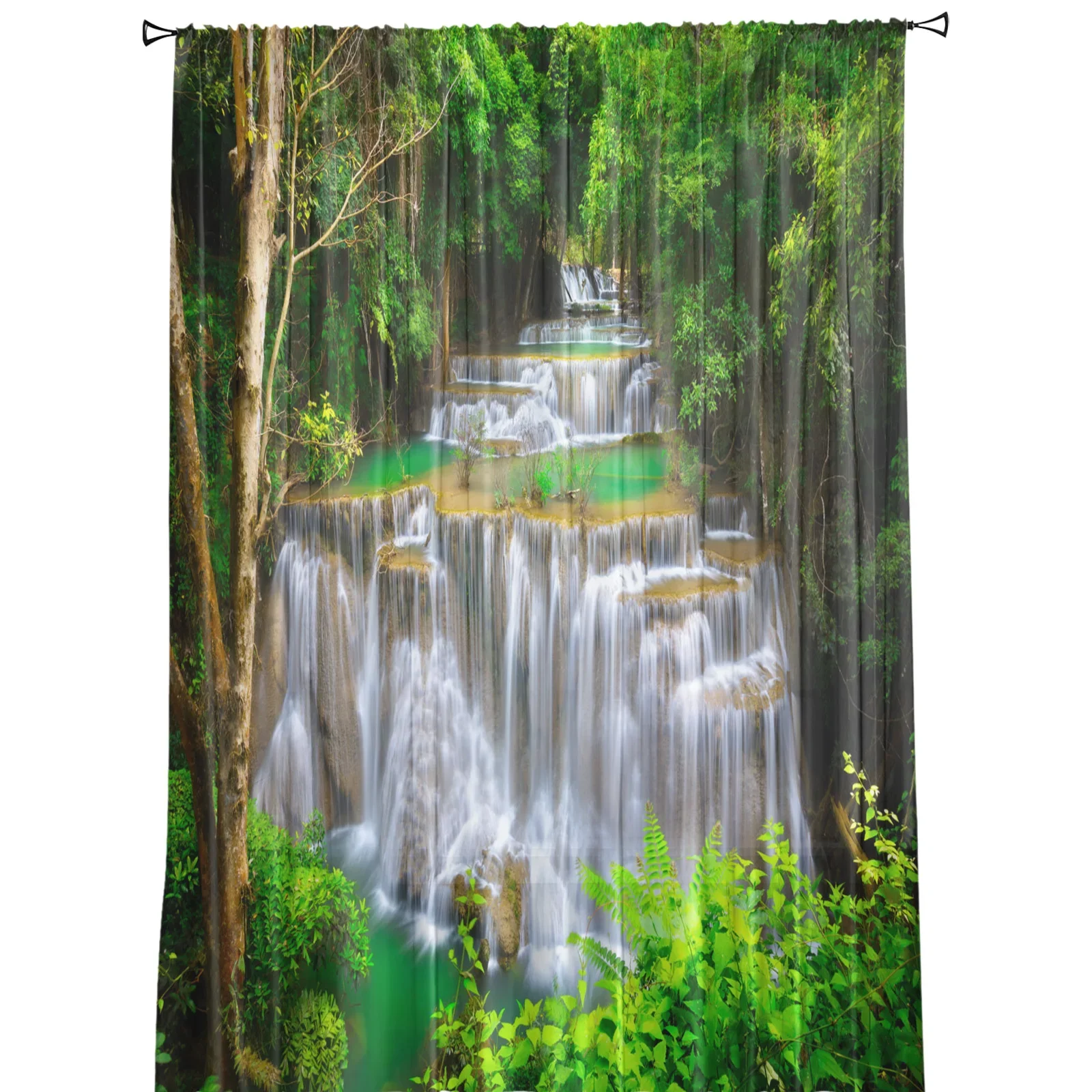 Waterfall Forest Nature Scenery Tropical Tulle Sheer Window Curtains for Living Room Bedroom Voile Organza Curtains Drapes