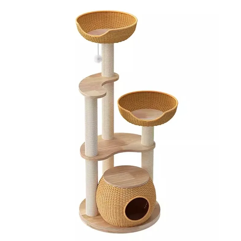 

Solid Wood Rattan Knitted Cat Nest Cat Climbing Frame Cat Tree Integrated Small Sisal Does Not Occupy An Area