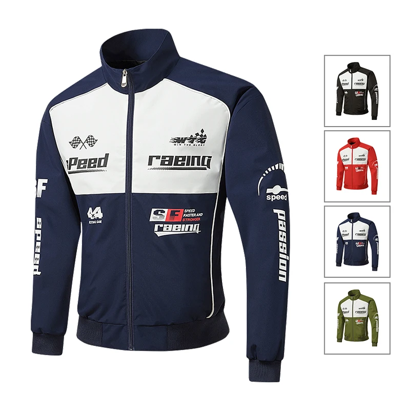 

Мужская спортивная бейсбольная куртка 2026Racing с молнией, воротником-стойкой, длинными рукавами и буквенным принтом – повседневная одежда