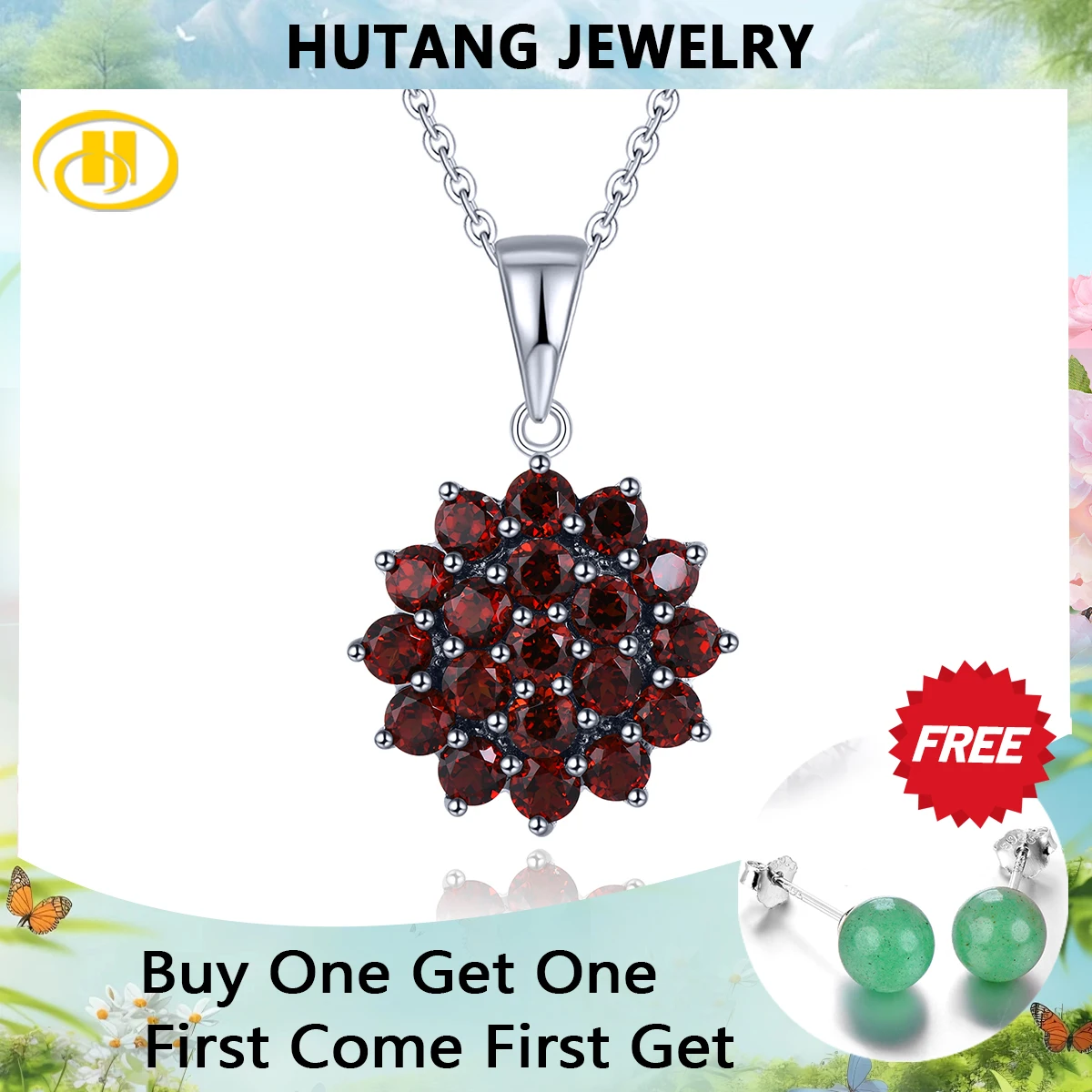 Natural Garnet Sterling Silver Pendants Women Fine Jewelry 2.9 Carats Red Garnet Original Design S925 Top Quality Birthday Gift