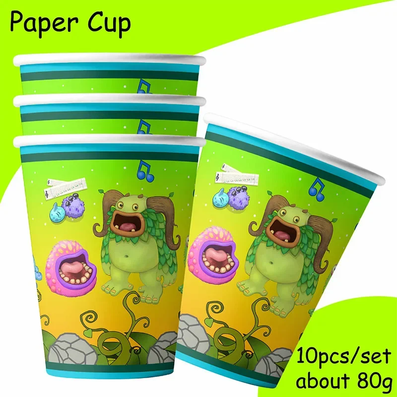 My Singing Monsters Party Paper Cups Banner Tablecloth Disposable Tableware Set For Kids Birthday Decoration Girl Party Supplies