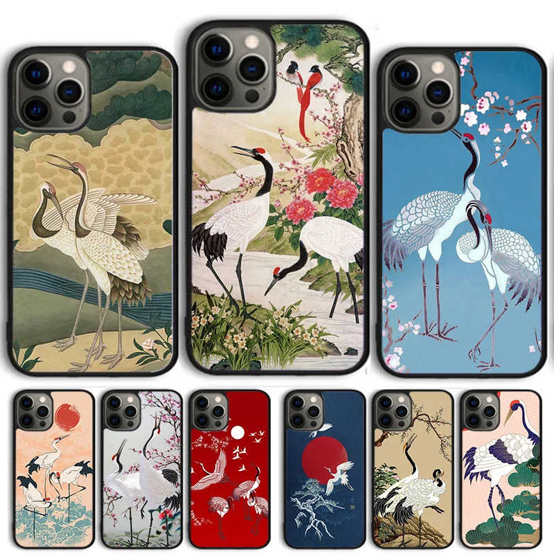 Red crowned Crane Bird Phone Case For iPhone 14 15 16 13 12 Mini Max Cover For Apple 11 Pro Max 8 7 Plus SE2020 Coque