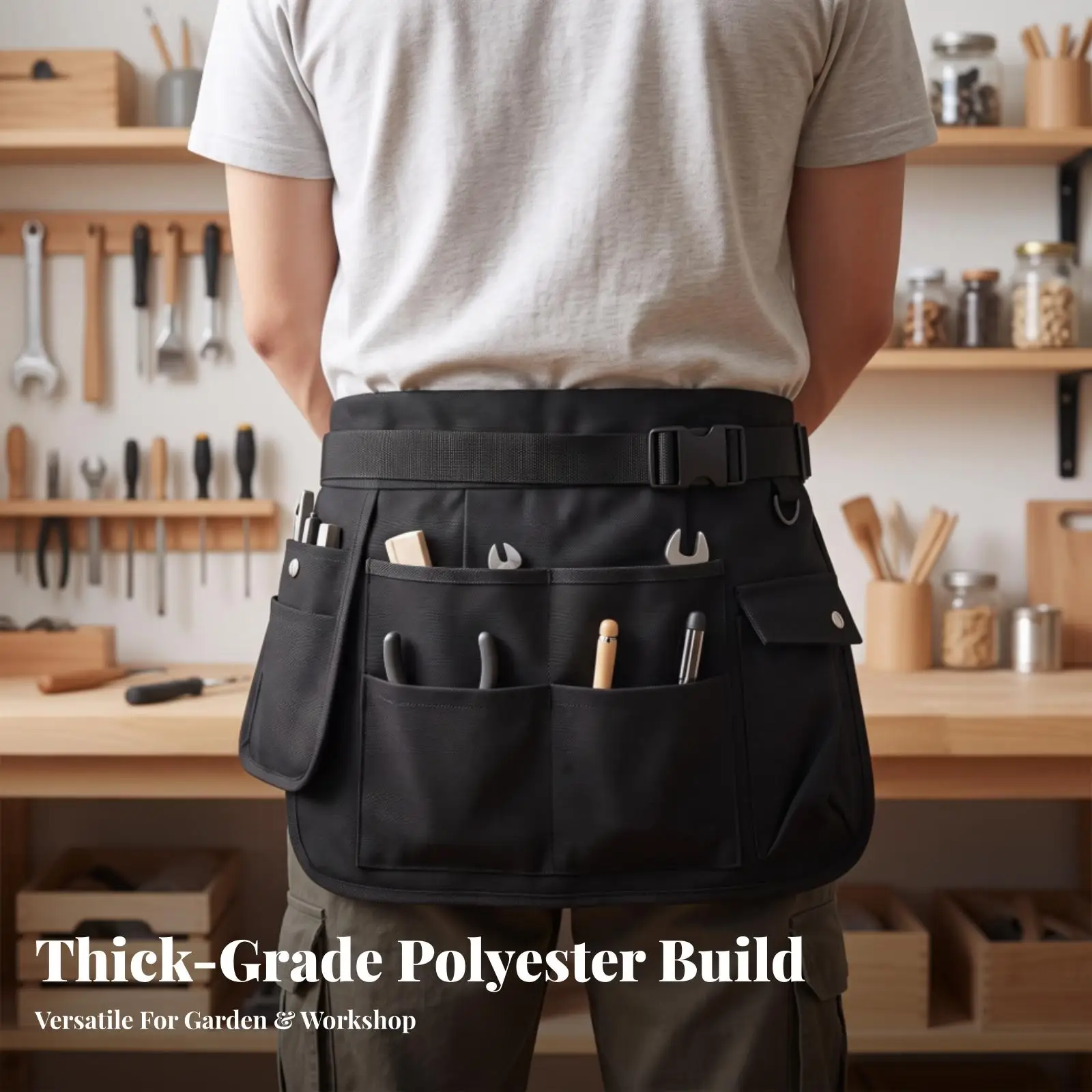 Multi Pocket Work Apron Storage Pouch for Workshop Handyman Waist Tool Belt with Buckle