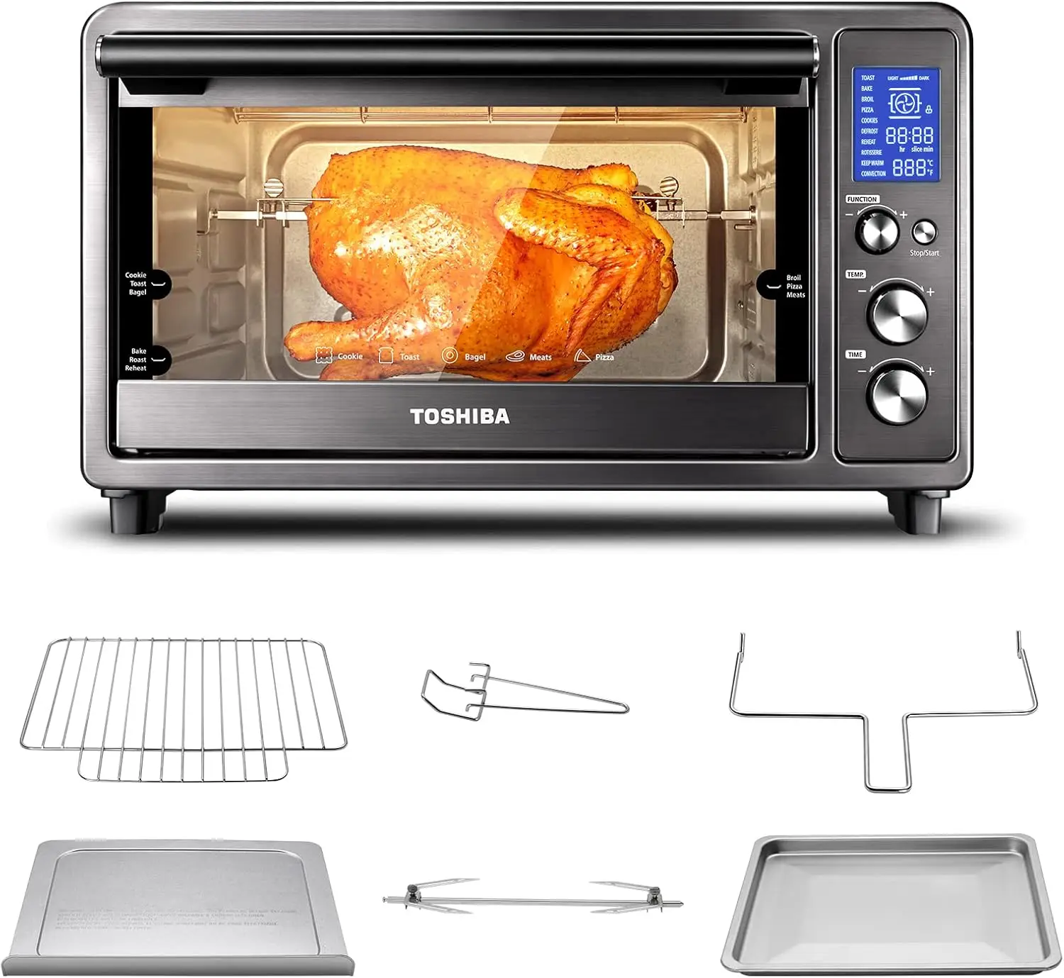 

Oven Countertop with Double Infrared Heating,10-in-1,Larger 6-slice Capacity,1700W,Black Stainless Steel, Includes 6 Accessories