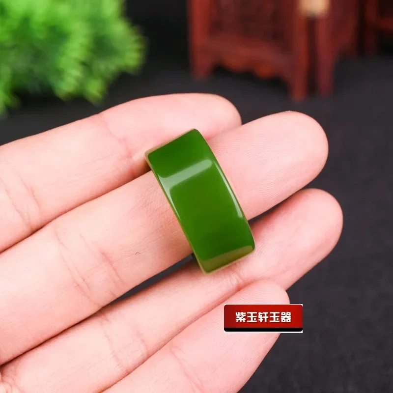 Natürliche Grün Hetian Jade 7-10 Größe Ring Chinesischen Jadeit Amulett Mode Charme Schmuck Hand Geschnitzt Handwerk Geschenke für frauen Männer