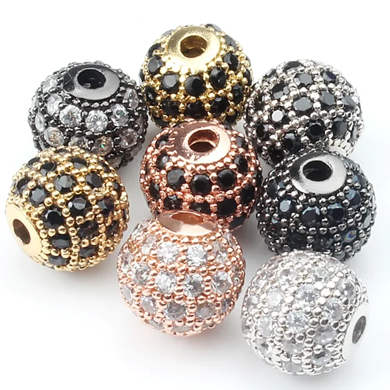 3pcs/lot Round Ball CZ Beads Metal Brass Micro Pave Crystal Zircon Space Beads For Jewelry DIY Charm Bracelet Making 4/6/8/10mm