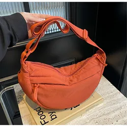 Half Moon Bag For Women Men Small Sling Crossbody Bag Half Moon Hobo Bag Casual Shoulder Bags Ladies Nylon Handbag For Women