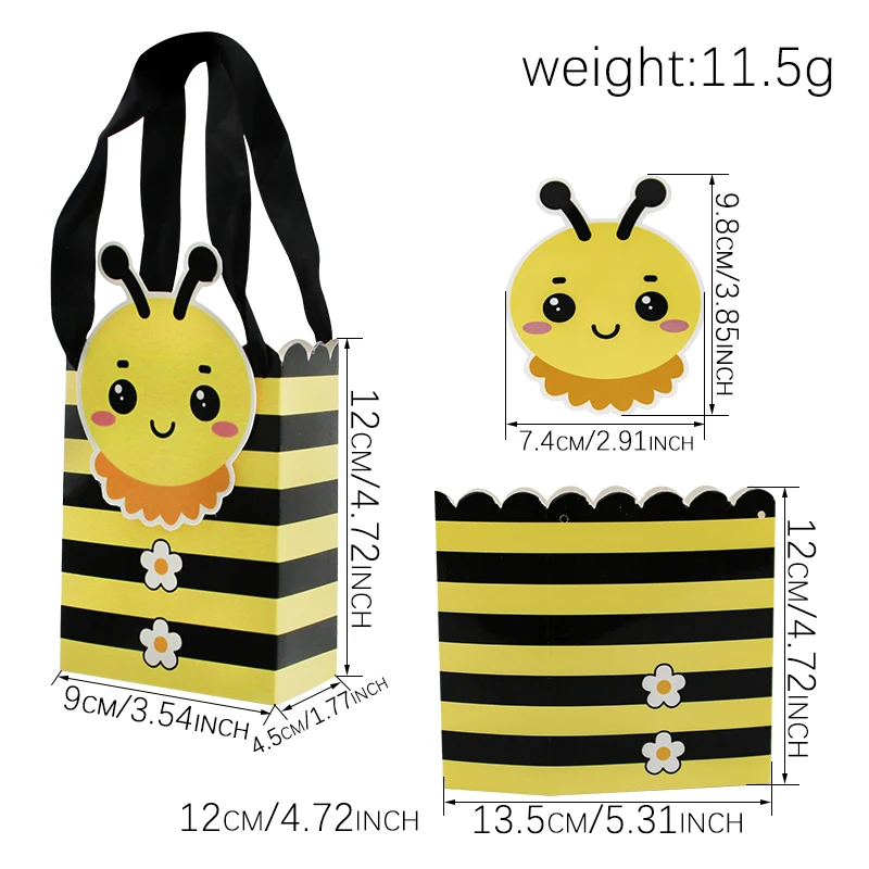 20PCS Honey Bee Small Gift Bags with Handles Bee Bags for Party Favor Bee Paper Bags for Bee Party Decorations