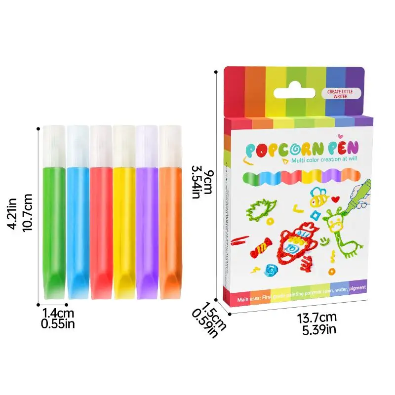 6/12Pcs 3D Magic Popcorn Pens Puffy Popcorn Pens Bubble Art Markers for DIY Cards Craft, Notebook Greeting Card Doodle Graffiti