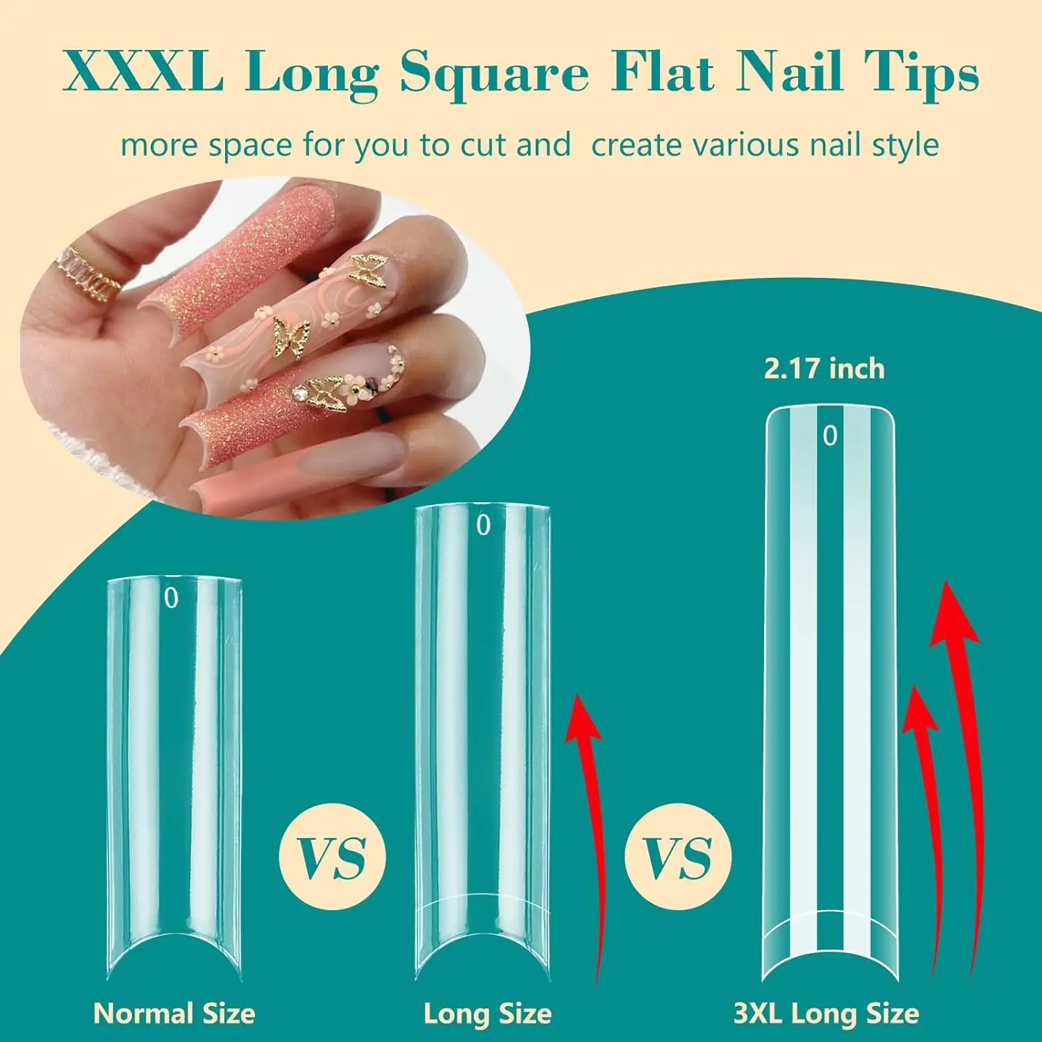 100pcs/Box XXL Extra Straight Nail Tips Long Square Coffin False Nails C Curved ABS Fake Nails Manicure Salon Nail Art Tools