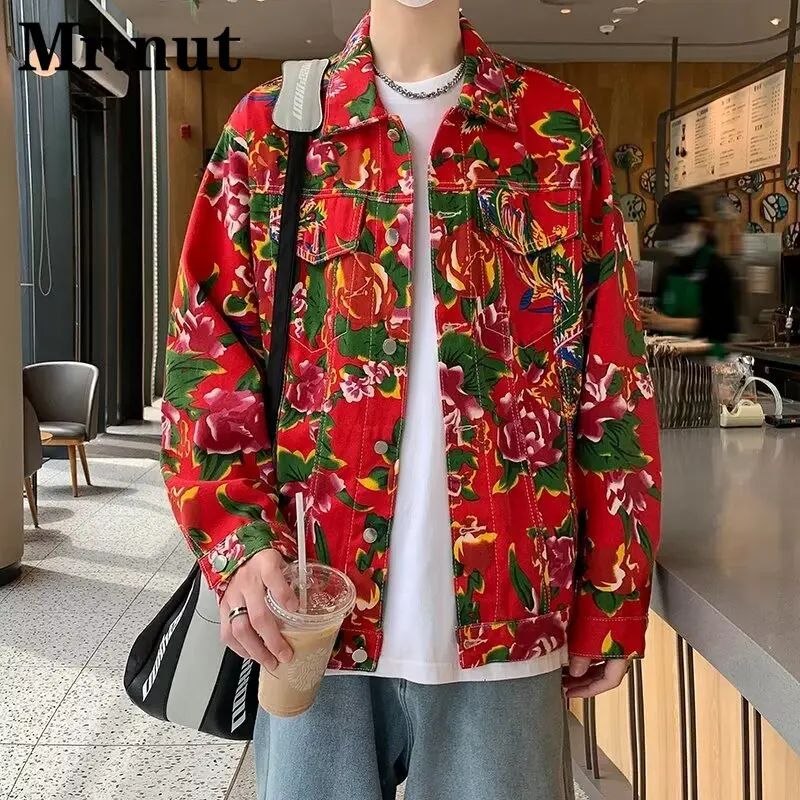 

Male Clothes Autumn Jackets Big Flower Personalized Tops Stylish Popular Jacket Men's Lapelcollar Outerwear Casual Spring Coat