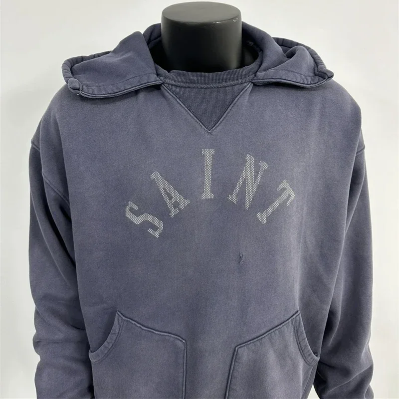 

25ss Pure Cotton SAINT MICHAEL M13 Hoodies Men Women Oversized Washed Blue Sweatshirt
