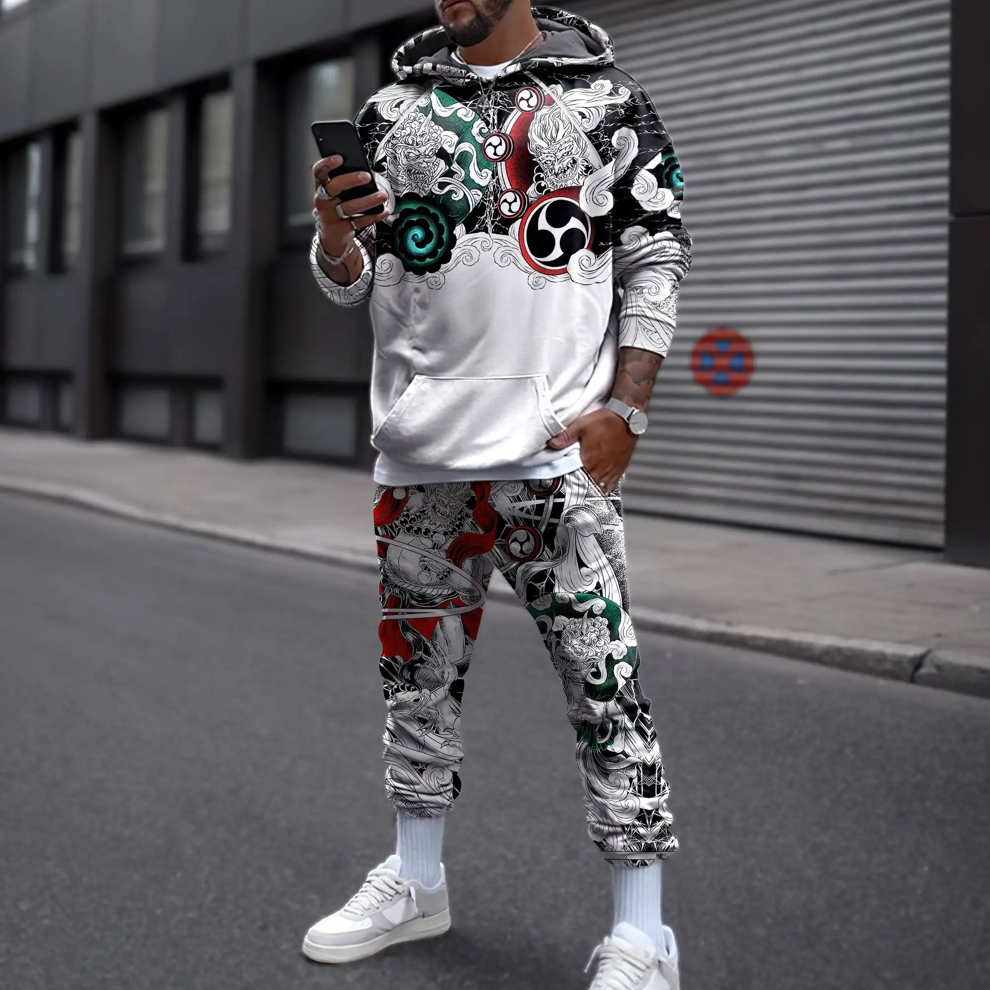 3D Vintage Grafische Heren Hoodie Broek Tweedelige Sets Mode Cool Casual Harajuku Stijl Trainingspakken Herfst Winter Comfortabele Set