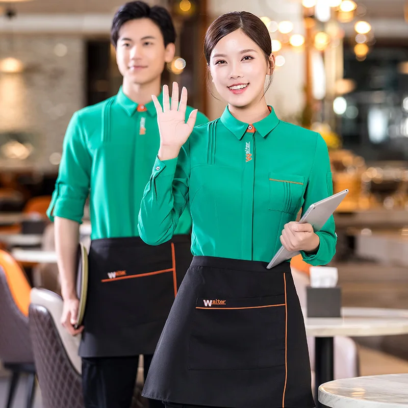 Camisa de manga ajustável uniforme de trabalho de catering para mulheres roupa de outono restaurante ocidental panela quente restaurante recepção servindo w