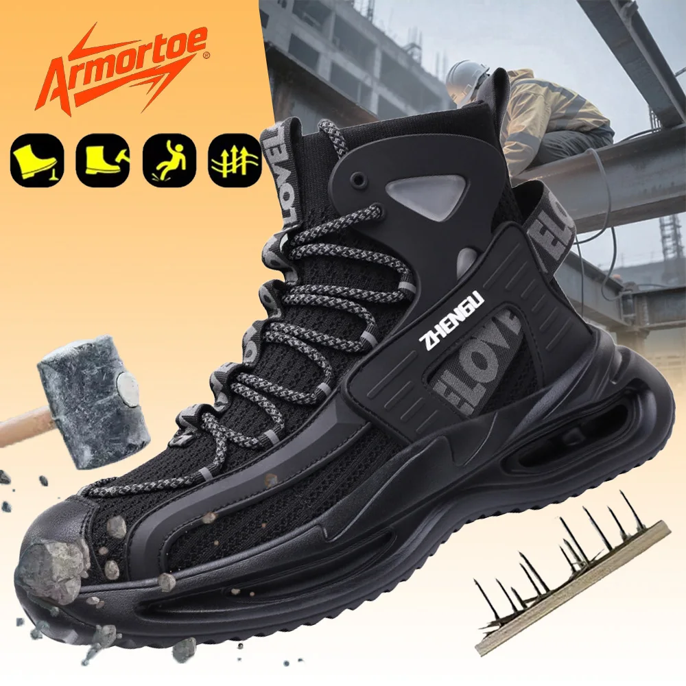 

ArmorToe Men's High Top Knit Work Shoes Steel Toe Anti-Impact Puncture Proof Slip Resistant Industrial Durable #Armor2769