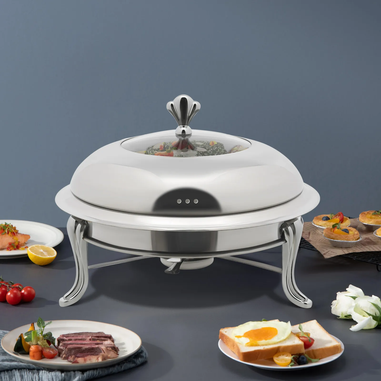 

Dining Stove Round Stove Without Ears Freestanding Chafing Dish Alcohol Fuel Thermos Kitchenware for Buffet Restaurant