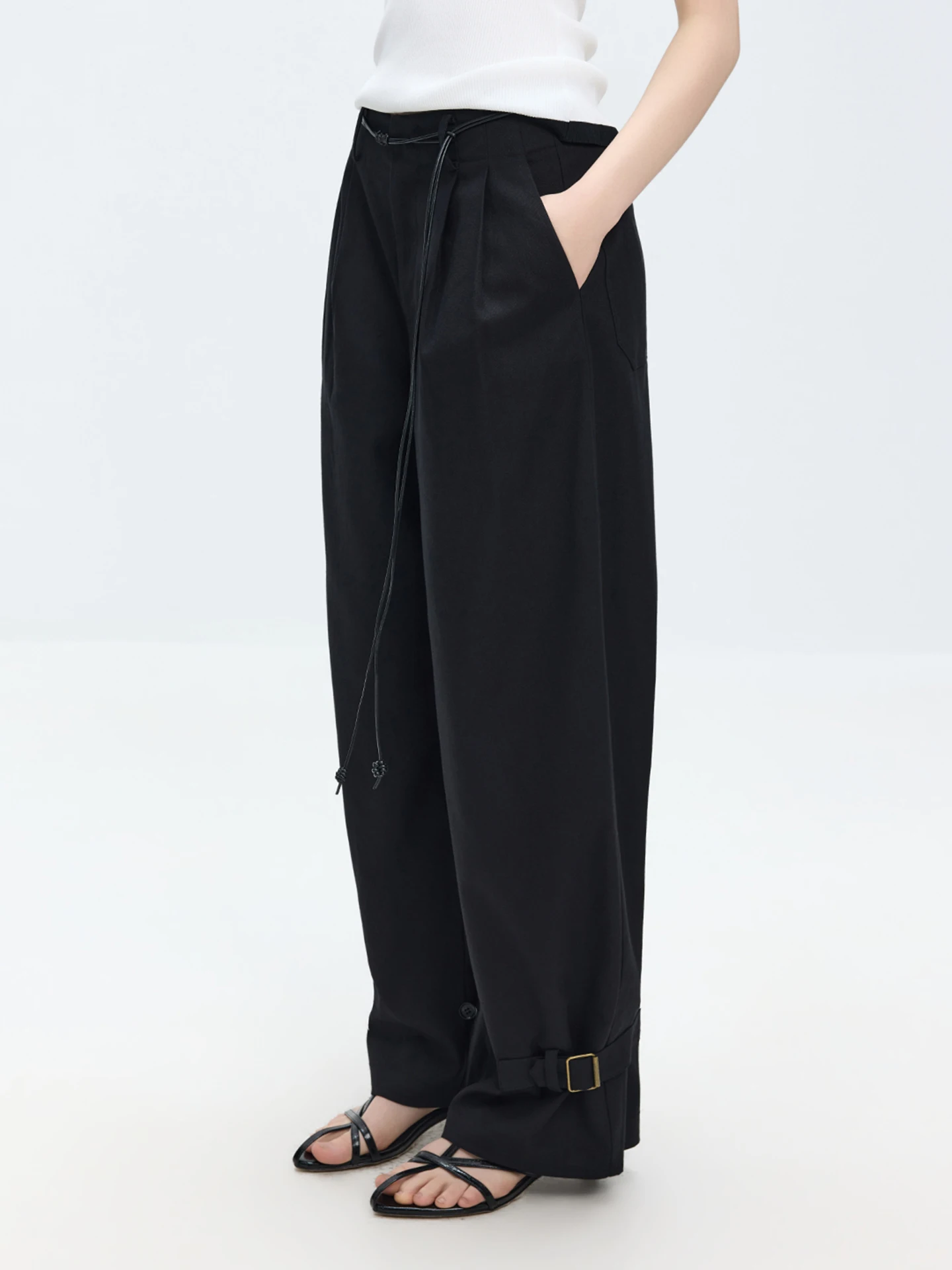 

LUR Spring New Casual High Waist Straight Leg Pants Adjustable Design Mixed Lenzing Lyocell Fiber Cotton Women's Fashion